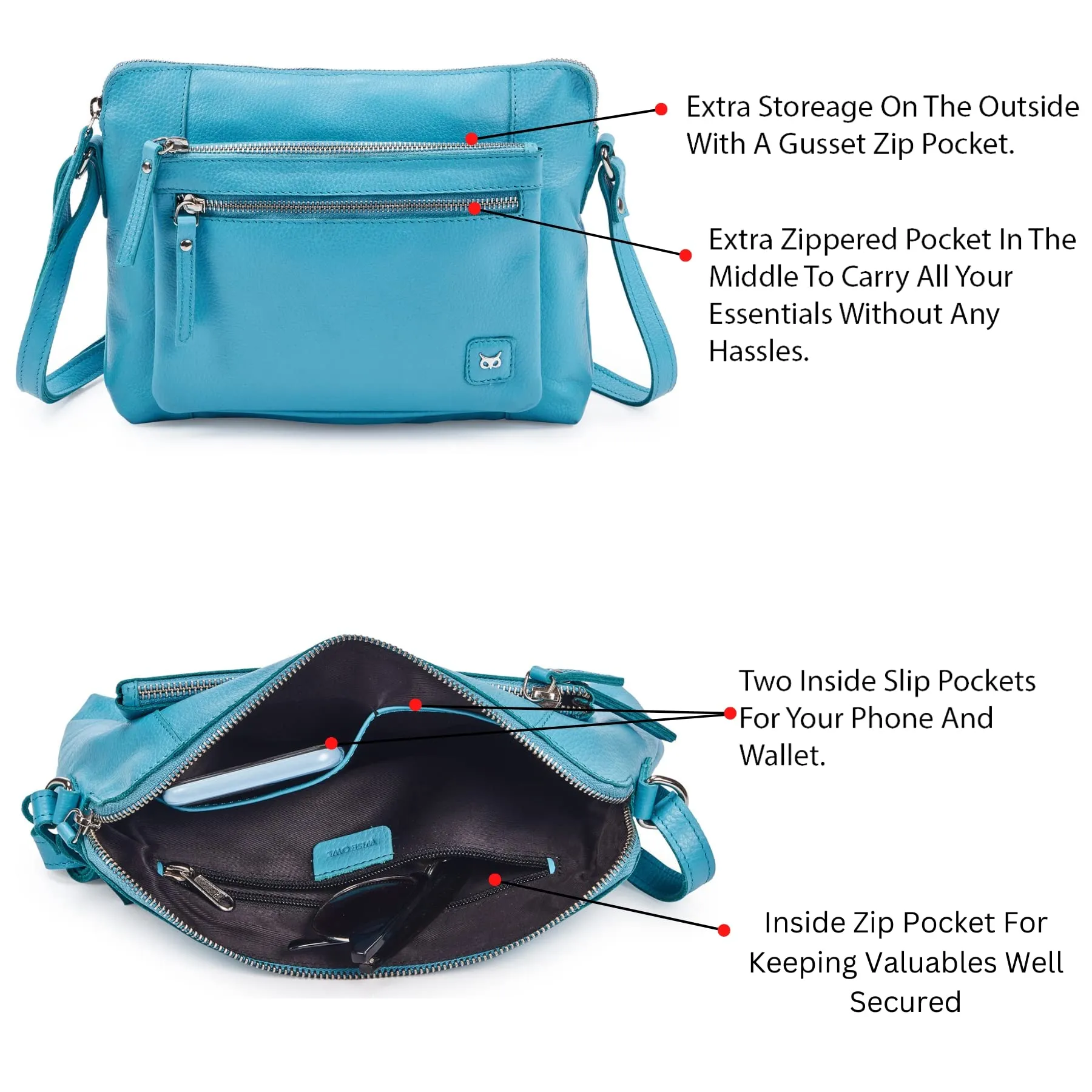Accessories Small Soft Pebbled Real Leather Crossbody Handbags Purses Triple Zip Premium Sling Crossover Shoulder Bag for Women Gift (Cognac Nappa)