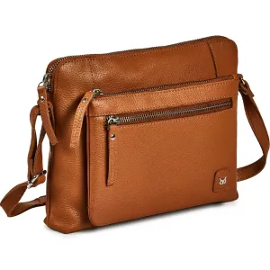 Accessories Small Soft Pebbled Real Leather Crossbody Handbags Purses Triple Zip Premium Sling Crossover Shoulder Bag for Women Gift (Cognac Nappa)