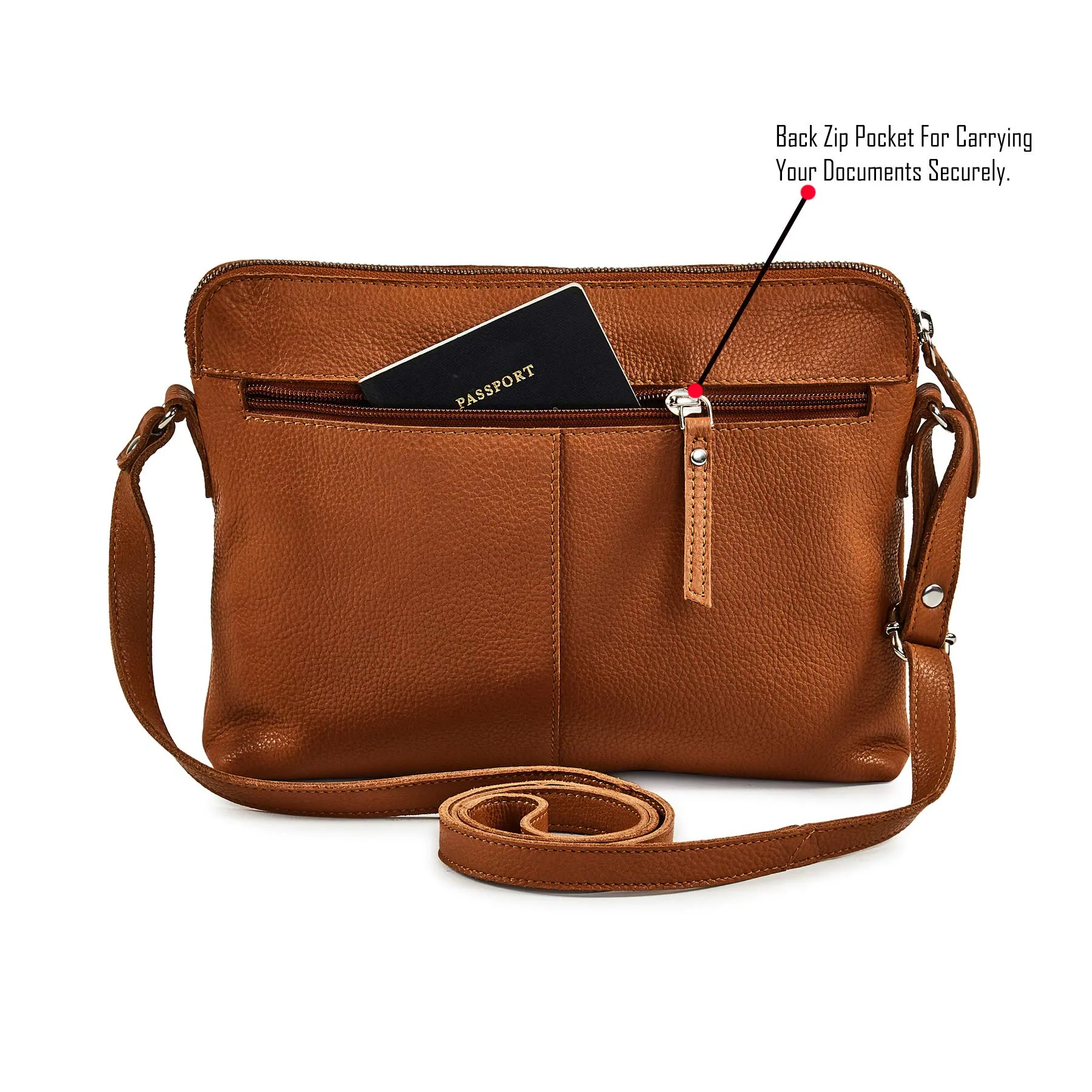 Accessories Small Soft Pebbled Real Leather Crossbody Handbags Purses Triple Zip Premium Sling Crossover Shoulder Bag for Women Gift (Cognac Nappa)