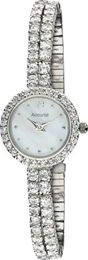Accurist Womens Japanese Quartz Watch With Crystal Stone Set Case And Bracelet, Mother Of Pearl Dial, Jewellery Type Clasp, 2 year guarantee.