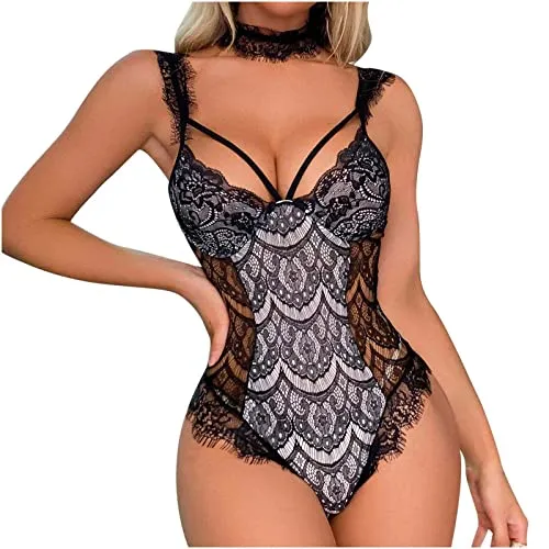 AMhomely Lingerie for Women Naughty Lace Lingerie Teddy Bodysuit Lingerie