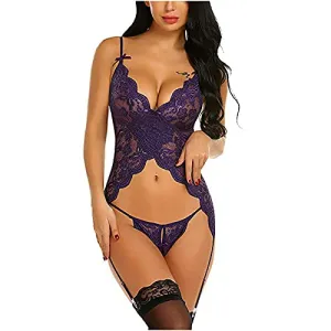 AMhomely Sexy Lingerie for Women Naughty Erotic Outfits Women Elegant Sexy Lingerie Lace Gauze Underwear Bodysuit Suit Slutty Underwears Nightwear Sets for Ladies