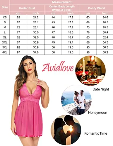 Avidlove Women Lingerie Lace Babydoll Strap Chemise Halter Teddy V neck Sleepwear