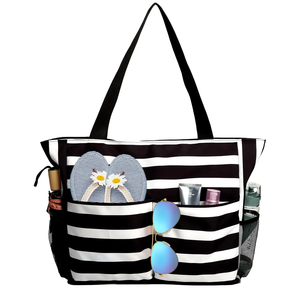 Beach Tote Bags for Women with Zip, Large Waterproof Beach Bag with Pocket, Summer Beach Bags for Travel, Shopping, Pool, Gym