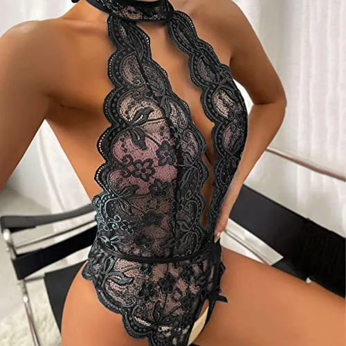 Bodysuit for Women Sexy Lingerie for Women Naughty Set for Sex Lace Teddy One Piece Lingerie Plus Size Babydolls Sexy Lingerie Christmas Deep V Halter Lingerie Roleplay Lingerie Set