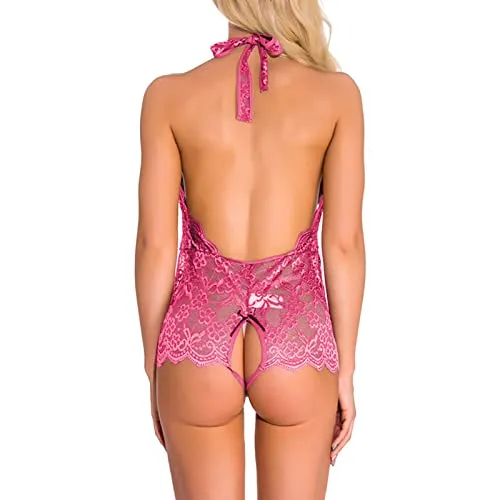 Bodysuit for Women Sexy Lingerie for Women Naughty Set for Sex Lace Teddy One Piece Lingerie Plus Size Babydolls Sexy Lingerie Christmas Deep V Halter Lingerie Roleplay Lingerie Set