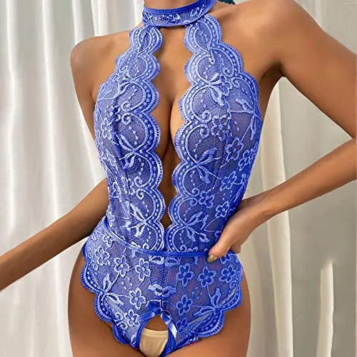 Bodysuit for Women Sexy Lingerie for Women Naughty Set for Sex Lace Teddy One Piece Lingerie Plus Size Babydolls Sexy Lingerie Christmas Deep V Halter Lingerie Roleplay Lingerie Set