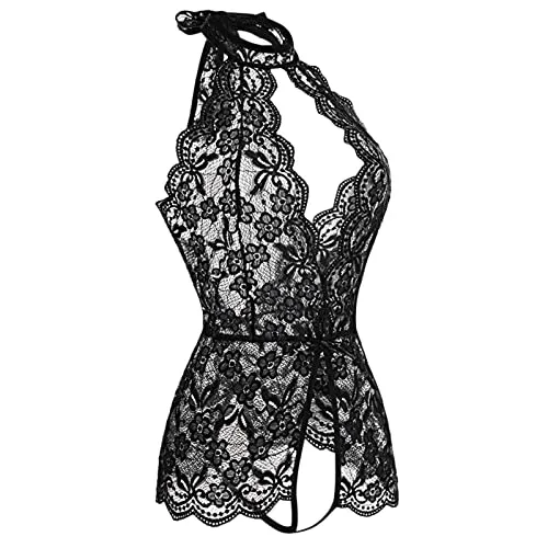 Bodysuit for Women Sexy Lingerie for Women Naughty Set for Sex Lace Teddy One Piece Lingerie Plus Size Babydolls Sexy Lingerie Christmas Deep V Halter Lingerie Roleplay Lingerie Set