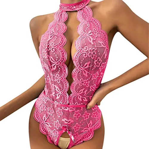 Bodysuit for Women Sexy Lingerie for Women Naughty Set for Sex Lace Teddy One Piece Lingerie Plus Size Babydolls Sexy Lingerie Christmas Deep V Halter Lingerie Roleplay Lingerie Set