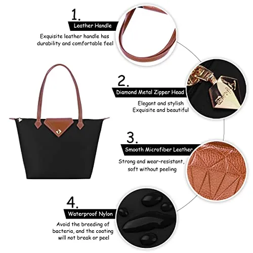 BOJLY Women Tote Bag,Stylish Waterproof Nylon Ladies Shoulder Bag, Folding Beach Travel Bag for Work,Shopping