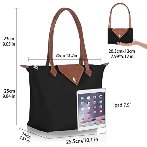 BOJLY Women Tote Bag,Stylish Waterproof Nylon Ladies Shoulder Bag, Folding Beach Travel Bag for Work,Shopping