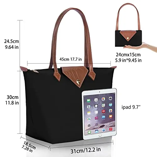 BOJLY Women Tote Bag,Stylish Waterproof Nylon Ladies Shoulder Bag, Folding Beach Travel Bag for Work,Shopping