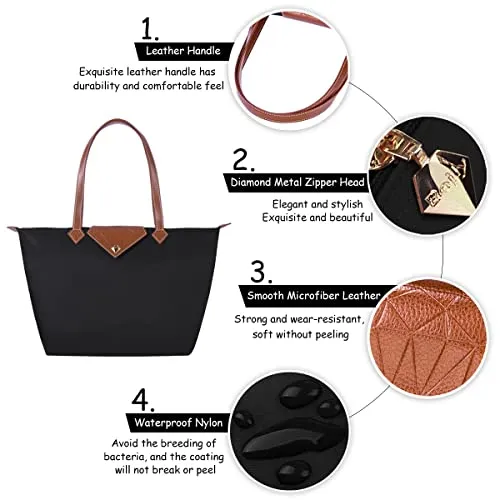 BOJLY Women Tote Bag,Stylish Waterproof Nylon Ladies Shoulder Bag, Folding Beach Travel Bag for Work,Shopping