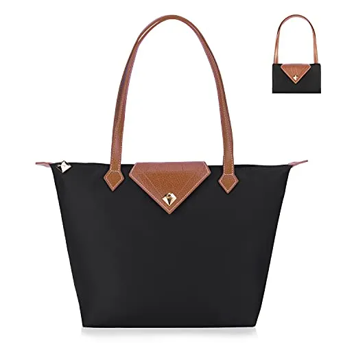 BOJLY Women Tote Bag,Stylish Waterproof Nylon Ladies Shoulder Bag, Folding Beach Travel Bag for Work,Shopping