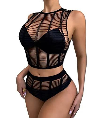 Buitifo Womens Lingerie Fishnet Babydoll Bodysuit Mini Dress Set One Size