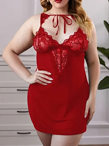 Bunanphy Christmas Lingerie Lace Splice Sleep Lingerie Satin Sleepwear Sets Valentine's Day Nightie
