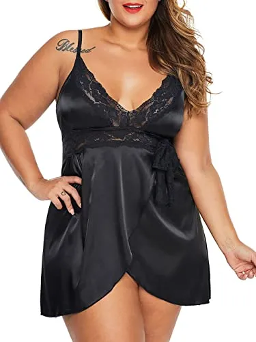 Bunanphy Christmas Lingerie Lace Splice Sleep Lingerie Satin Sleepwear Sets Valentine's Day Nightie