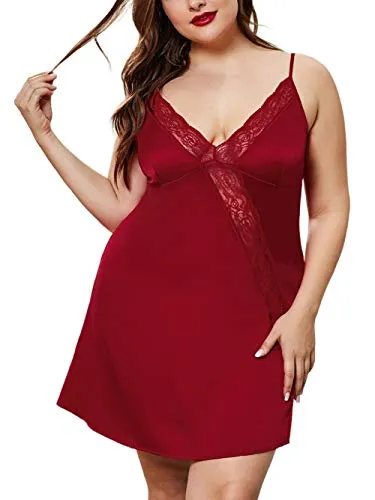Bunanphy Christmas Lingerie Lace Splice Sleep Lingerie Satin Sleepwear Sets Valentine's Day Nightie