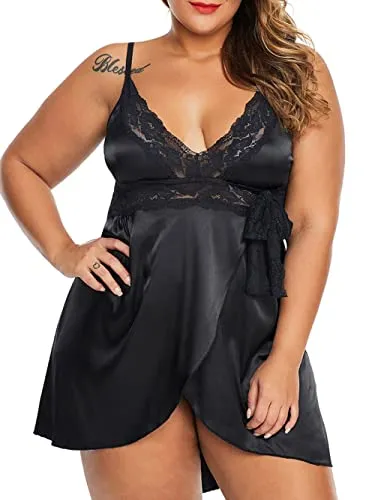 Bunanphy Christmas Lingerie Lace Splice Sleep Lingerie Satin Sleepwear Sets Valentine's Day Nightie