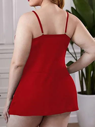 Bunanphy Christmas Lingerie Lace Splice Sleep Lingerie Satin Sleepwear Sets Valentine's Day Nightie
