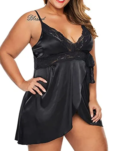 Bunanphy Christmas Lingerie Lace Splice Sleep Lingerie Satin Sleepwear Sets Valentine's Day Nightie