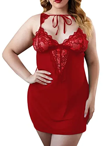 Bunanphy Christmas Lingerie Lace Splice Sleep Lingerie Satin Sleepwear Sets Valentine's Day Nightie