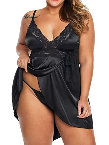 Bunanphy Christmas Lingerie Lace Splice Sleep Lingerie Satin Sleepwear Sets Valentine's Day Nightie