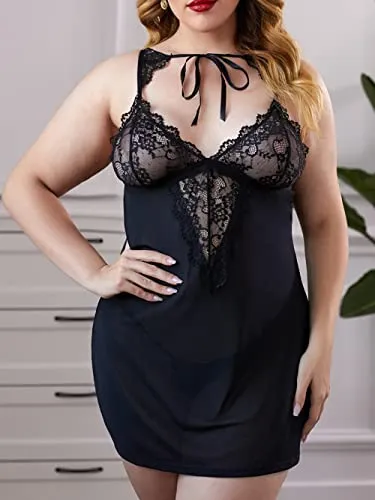 Bunanphy Christmas Lingerie Lace Splice Sleep Lingerie Satin Sleepwear Sets Valentine's Day Nightie