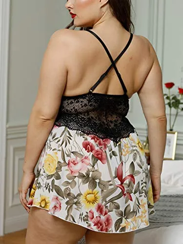 Bunanphy Christmas Lingerie Lace Splice Sleep Lingerie Satin Sleepwear Sets Valentine's Day Nightie