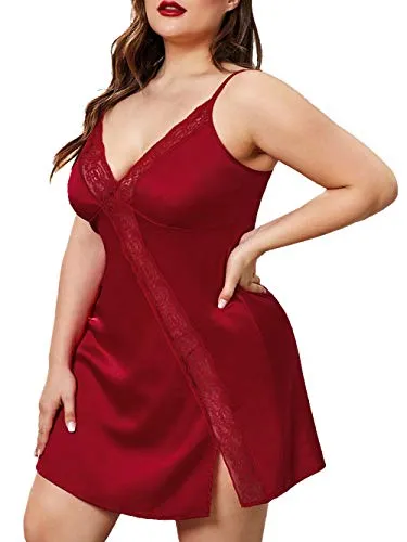 Bunanphy Christmas Lingerie Lace Splice Sleep Lingerie Satin Sleepwear Sets Valentine's Day Nightie