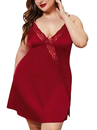 Bunanphy Christmas Lingerie Lace Splice Sleep Lingerie Satin Sleepwear Sets Valentine's Day Nightie