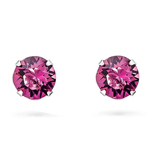 DTPSilver - 925 Sterling Silver Round Stud Earrings and Crystals from Elements