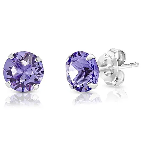 DTPSilver - 925 Sterling Silver Round Stud Earrings and Crystals from Elements