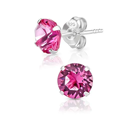 DTPSilver - 925 Sterling Silver Round Stud Earrings and Crystals from Elements