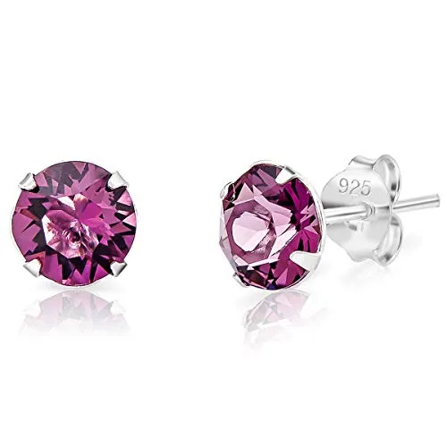 DTPSilver - 925 Sterling Silver Round Stud Earrings and Crystals from Elements