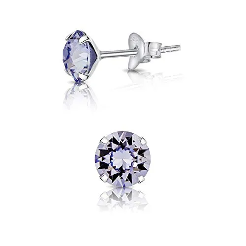 DTPSilver - 925 Sterling Silver Round Stud Earrings and Crystals from Elements