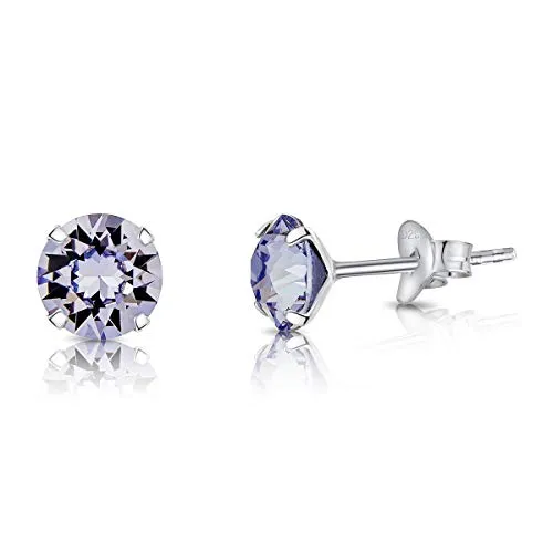 DTPSilver - 925 Sterling Silver Round Stud Earrings and Crystals from Elements