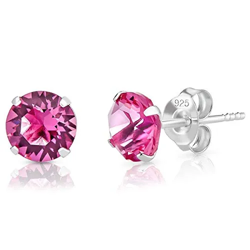 DTPSilver - 925 Sterling Silver Round Stud Earrings and Crystals from Elements