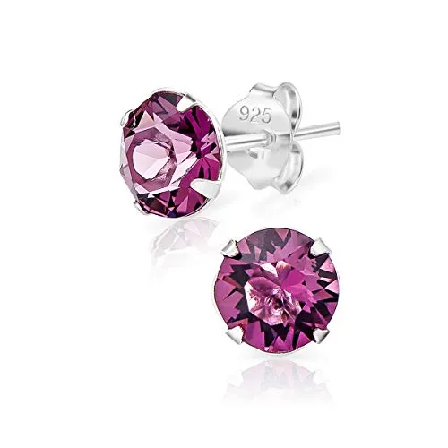 DTPSilver - 925 Sterling Silver Round Stud Earrings and Crystals from Elements