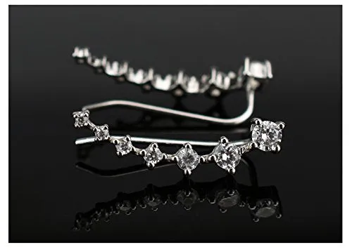 Elensan 7 Crystals Ear Cuffs Hoop Climber S925 Sterling Silver Earrings Hypoallergenic Earring