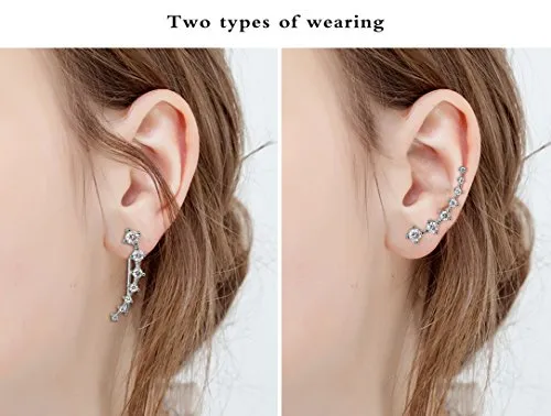 Elensan 7 Crystals Ear Cuffs Hoop Climber S925 Sterling Silver Earrings Hypoallergenic Earring