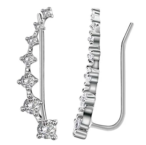 Elensan 7 Crystals Ear Cuffs Hoop Climber S925 Sterling Silver Earrings Hypoallergenic Earring