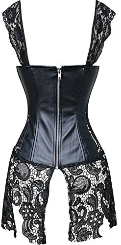 EUDOLAH Gothic Lace Up Front Punk Faux Leather Bustier Corset