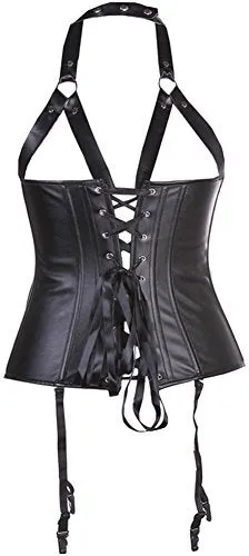 EUDOLAH Gothic Lace Up Front Punk Faux Leather Bustier Corset