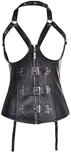 EUDOLAH Gothic Lace Up Front Punk Faux Leather Bustier Corset