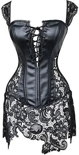 EUDOLAH Gothic Lace Up Front Punk Faux Leather Bustier Corset