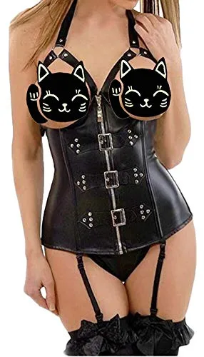 EUDOLAH Gothic Lace Up Front Punk Faux Leather Bustier Corset