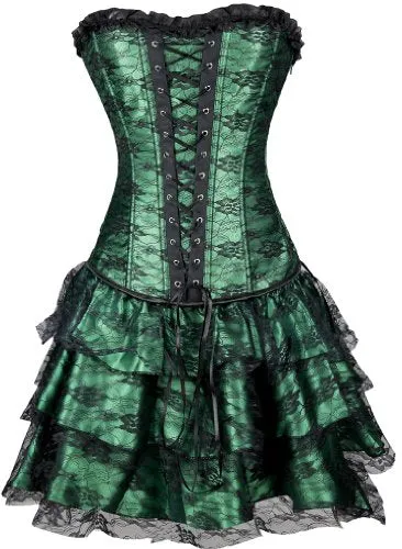 EUDOLAH Sexy Corset Gothic Boned Dress Bustier Clubwear Lingerie Set for Women (UK Size 6-8 (S), Black)