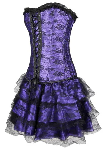 EUDOLAH Sexy Corset Gothic Boned Dress Bustier Clubwear Lingerie Set for Women (UK Size 6-8 (S), Black)