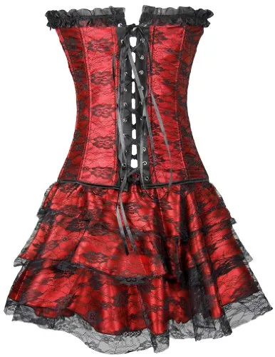 EUDOLAH Sexy Corset Gothic Boned Dress Bustier Clubwear Lingerie Set for Women (UK Size 6-8 (S), Black)